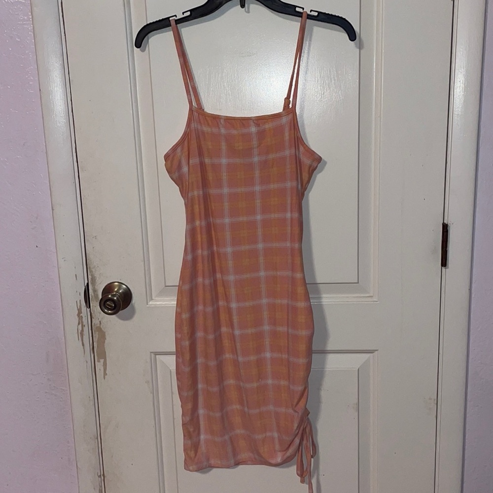 Pink and orange plaid dress